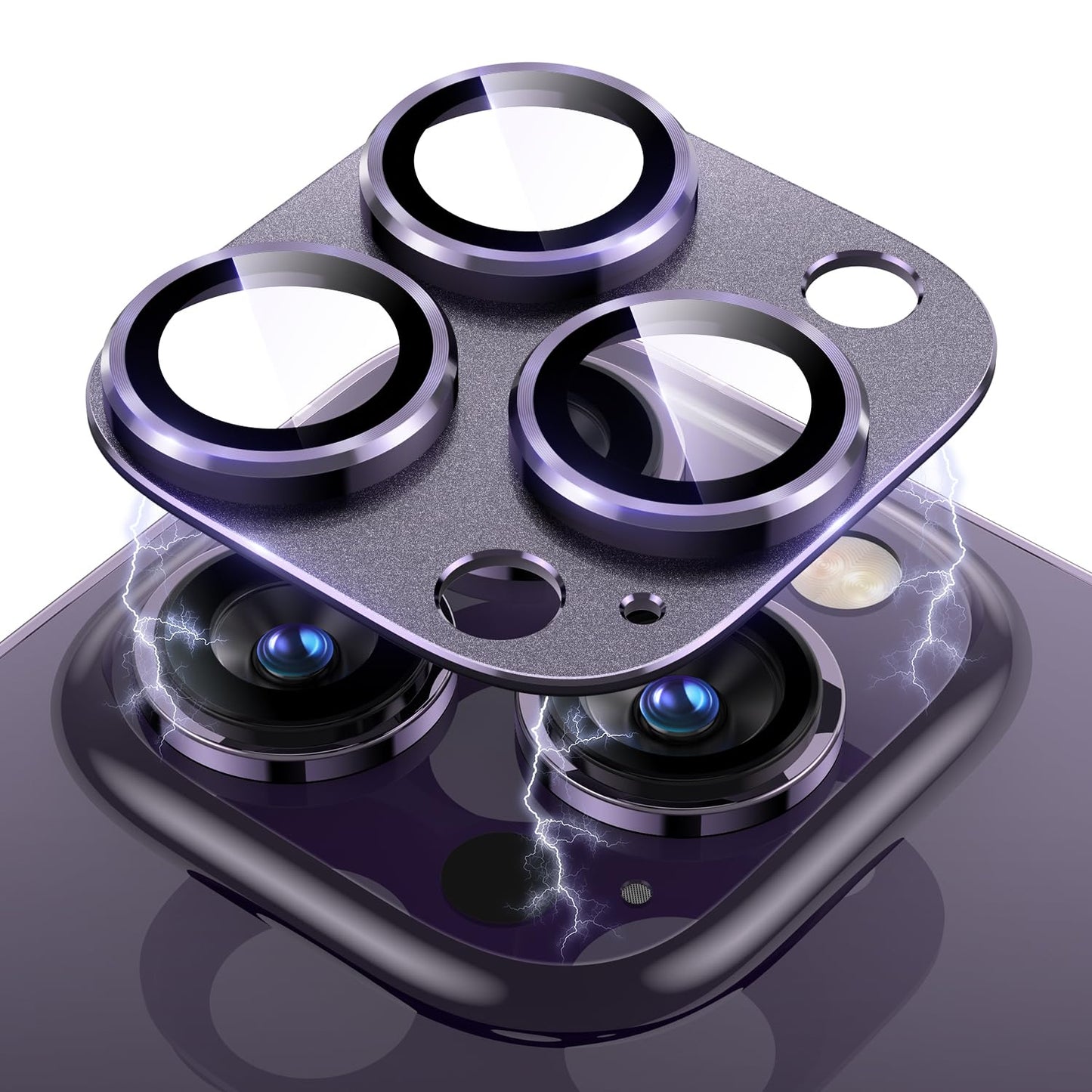 Uyiton Compatible with iPhone 17 Pro Max Camera Lens Protector - [Not Easy to Break][Strong Adsorption][Case-Friendly] Metal Tempered Glass Rear Camera Screen Cover - Deep Blue