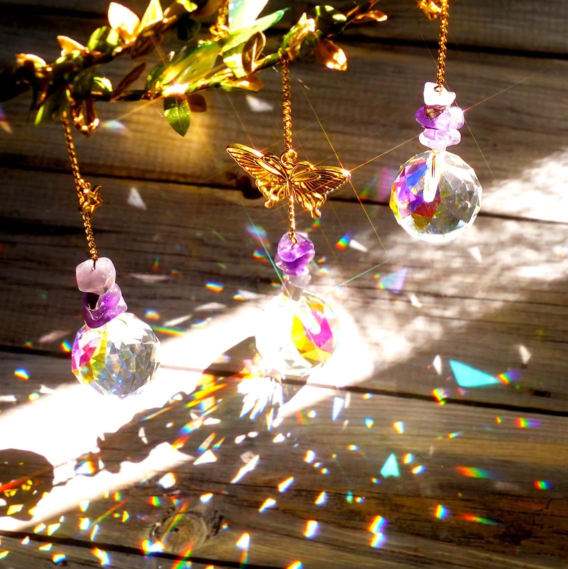 Suncatcher - Amethyst Moon Crystal Sun Catcher Window Hanging, Good Luck Charms Gifts for Women Chrismas Thanksgiving Birthday Crystal