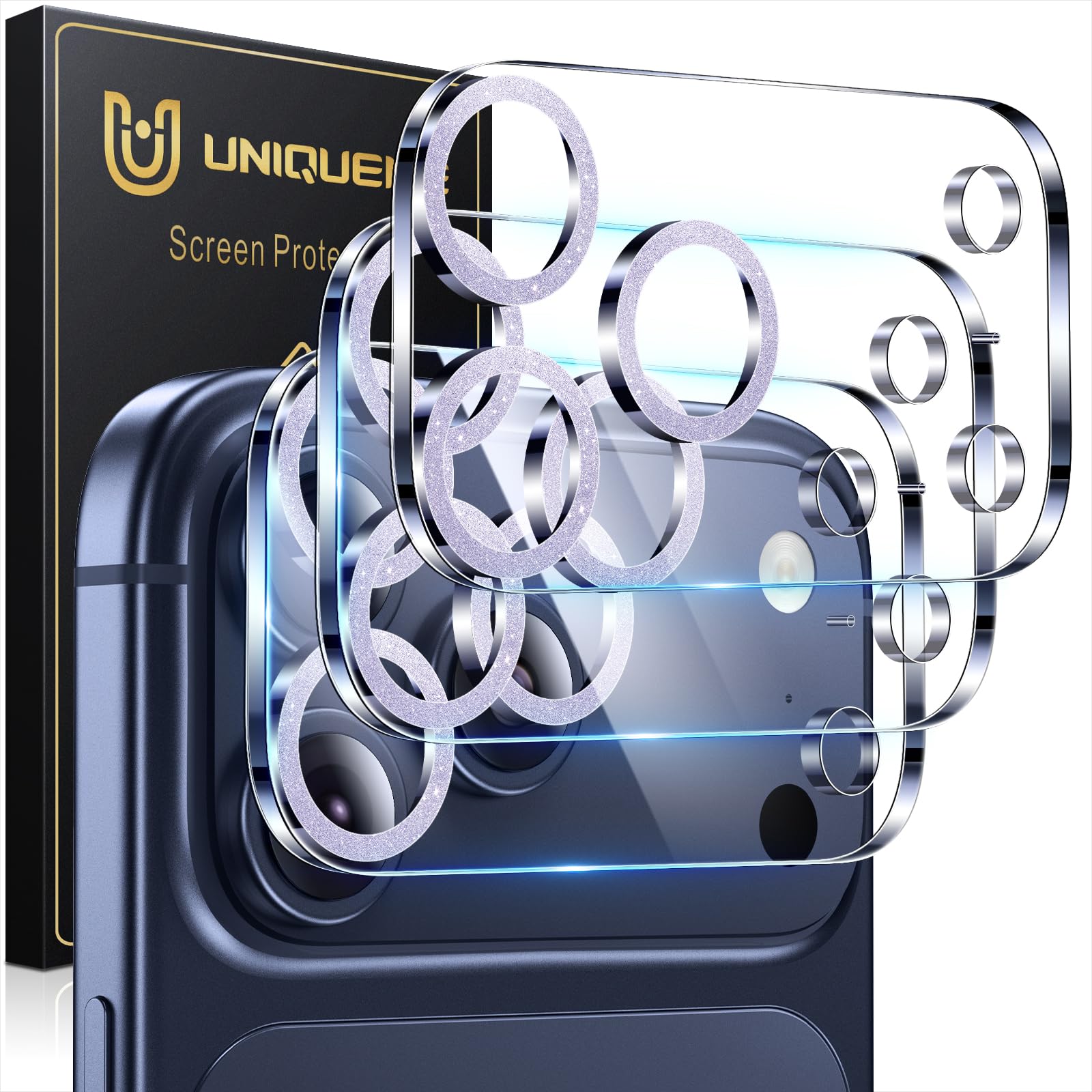 UniqueMe Compatible for 3 Pack iPhone 17 Pro Camera Lens Protector - [Drop Protection] 9H Tempered Glass Camera Cover Screen [Update New Version]【Not for 17 Pro Max】