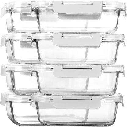[8-Pack,30 oz]Glass Meal Prep Containers,Glass Food Storage Containers,Airtight lunch Containers with Lids, Microwave, Oven, Freezer and Dishwasher