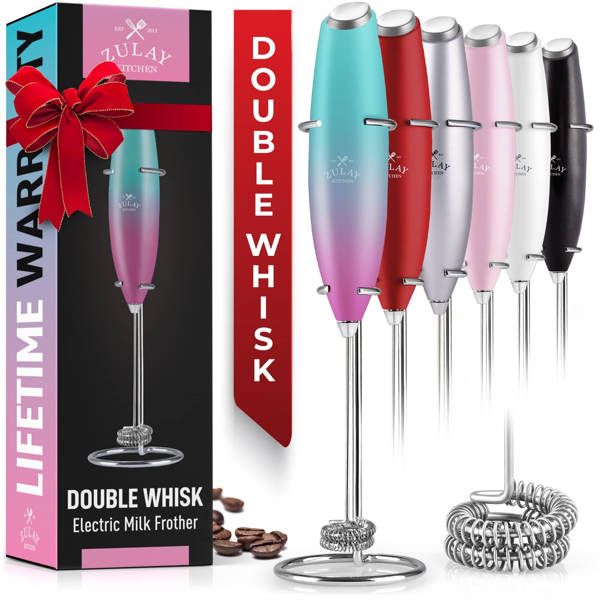 Zulay Kitchen Powerful Milk Frother Wand With 2 Duracell Batteries - Ultra Fast Handheld Drink Mixer - Electric Whisk Foam Maker for Coffee, Lattes, Cappuccino, Matcha, Hot Chocolate & Creamer - Black