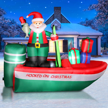 8.5 FT Long Christmas Inflatable Outdoor Decorations, Blow Up Santa Claus Helicopter with Bright LED Lights, Christmas Santa and Reindeer Flying Airplane for Xmas Decor, Lawn, Yard Holiday Party