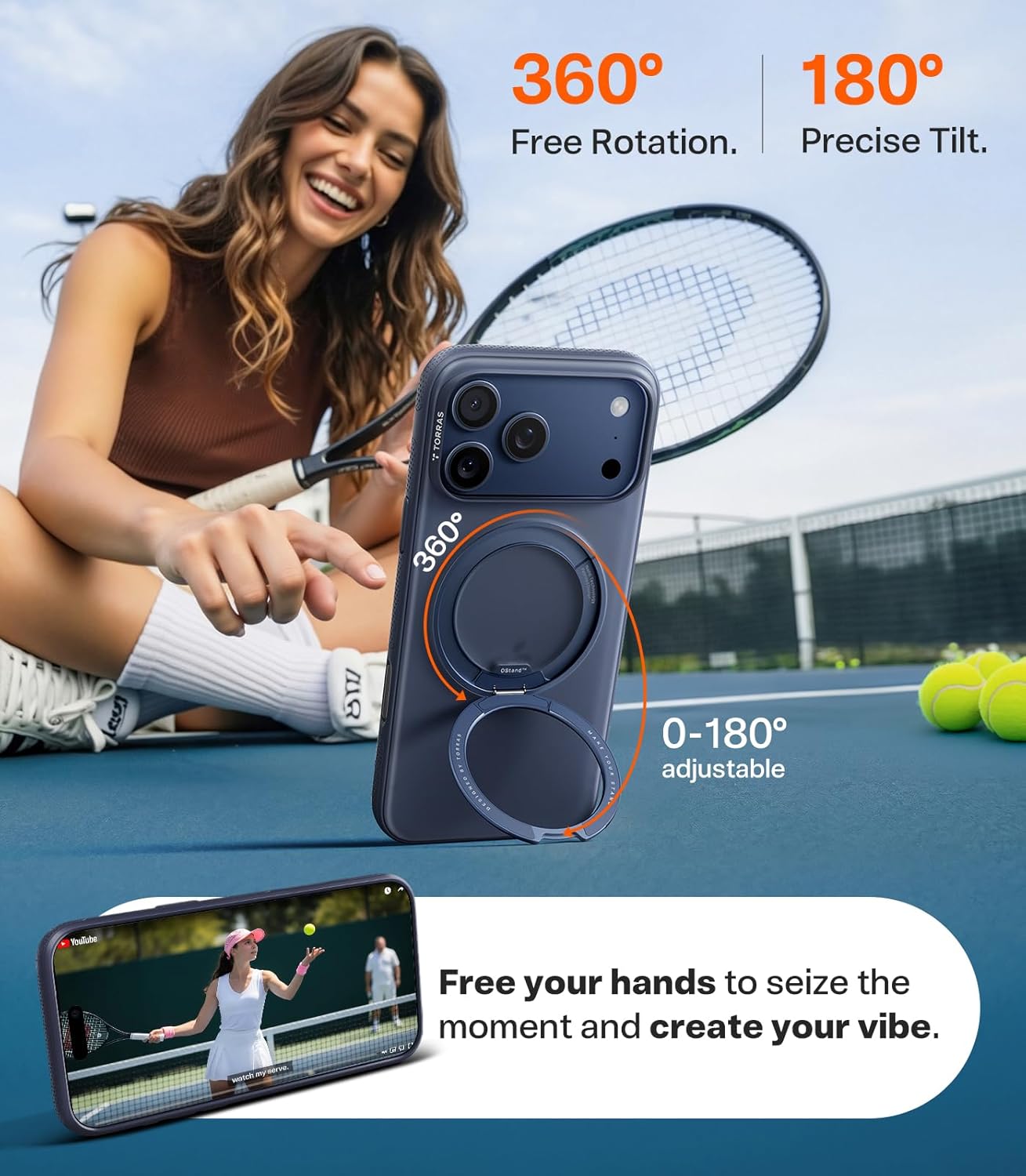 TORRAS 360 Magnetic Stand for iPhone 17 Pro Max Case, [Fit for MagSafe] [4X Military-Grade Protection] Slim Case for iPhone 17 Pro Max, 6.9", Translucent Deep Blue, Ostand O3 Fitness Series