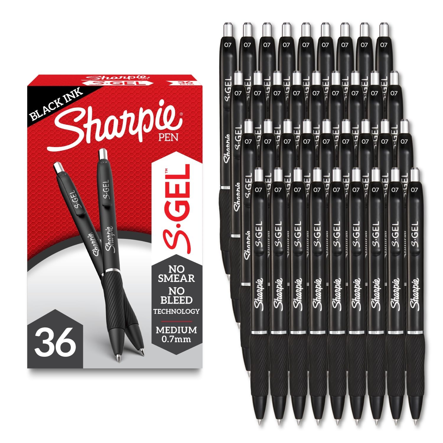 Sharpie S-Gel Gel Pens, Black Barrel, Medium Point (0.7mm), Black Gel Ink Pens, 12 Count - Home, Office, School, Journaling, Writing, Note-Taking, Teacher Supplies