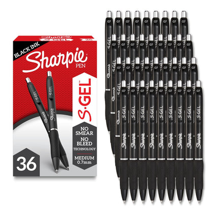 Sharpie S-Gel Gel Pens, Black Barrel, Medium Point (0.7mm), Black Gel Ink Pens, 12 Count - Home, Office, School, Journaling, Writing, Note-Taking, Teacher Supplies