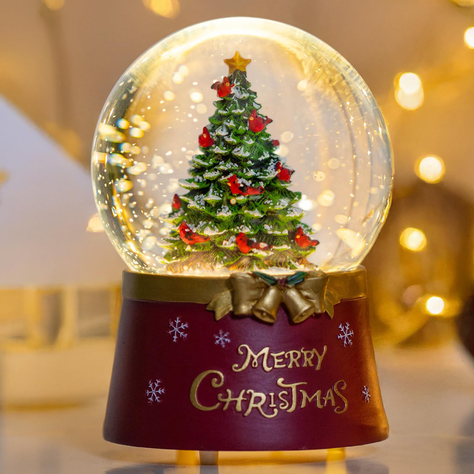 Christmas Snow Globe Swirling Glittering Nativity Scene with Music, USB Lined/Battery Operated Lighted Water Lantern for Christmas Festival Decoration Gifts
