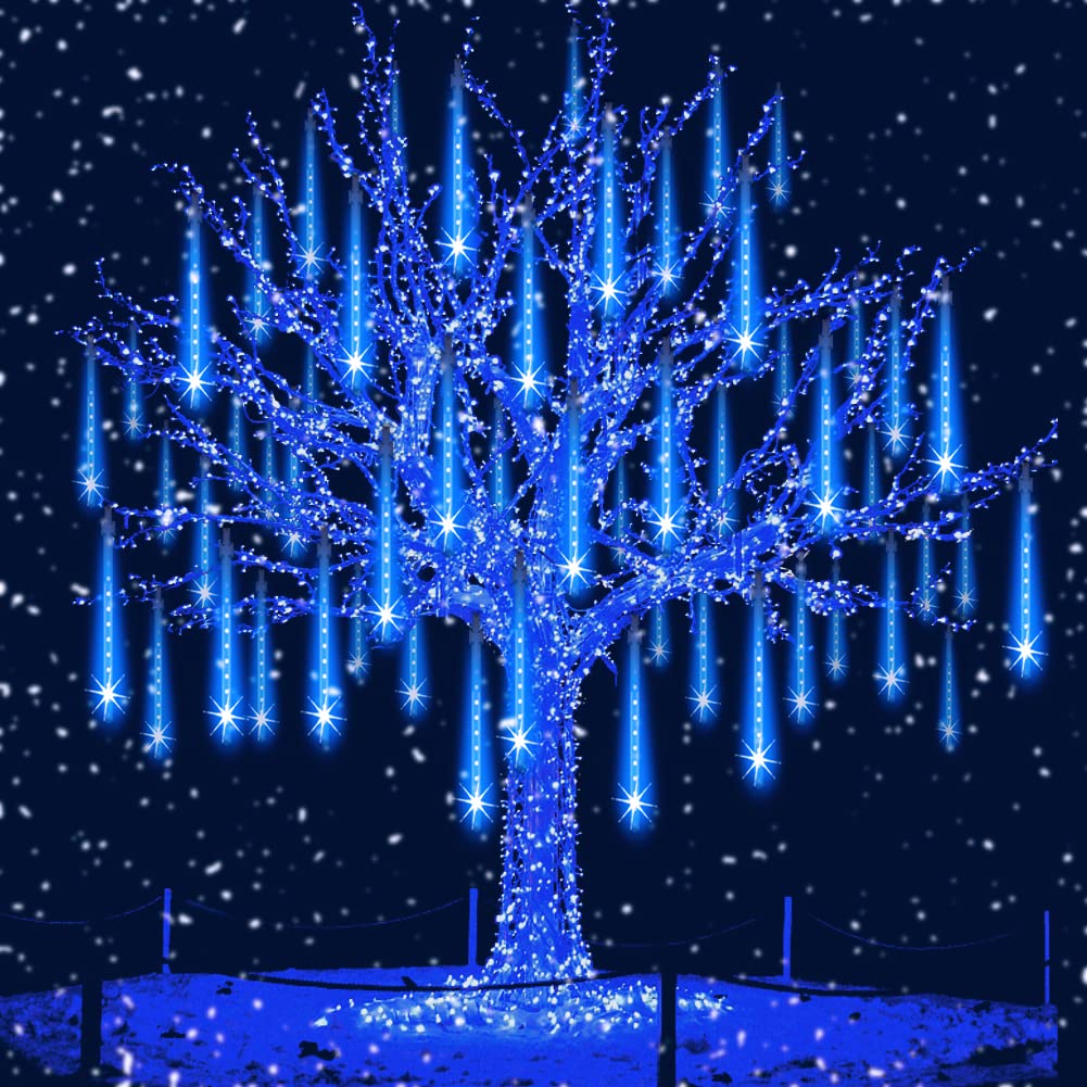 Aukora Christmas Lights Outdoor, 24 Tubes 576 LEDs Meteor Shower Light, Icicle Snow Falling Rain Lights for Xmas Tree Christmas Decorations Wedding Party Holiday Garden Decor, UL Plug (Multicolor)