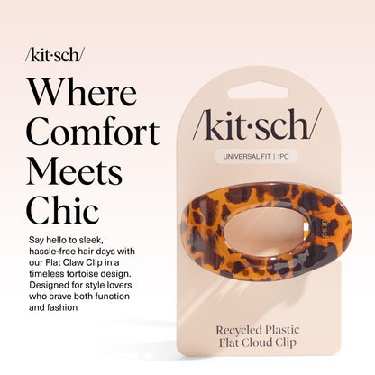 Kitsch Medium Flat Claw Clips for Women - Stylish Flat Hair Clips, Strong Hold for Thick & Fine Hair | Non-Slip for Secure, Comfortable All-Day Wear | Ideal Gifts for Women - Tortoise Design
