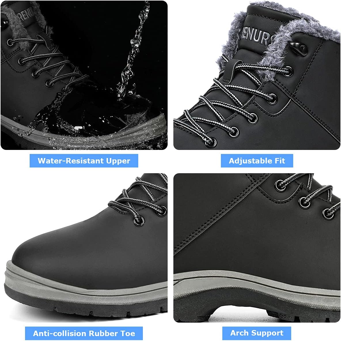 Mens Winter Snow Boots Water Resistant Warm Fur Lined Anti Slip Work Ankle Shoes Casual Lightweight Hiking Outdoor Trekking Boot