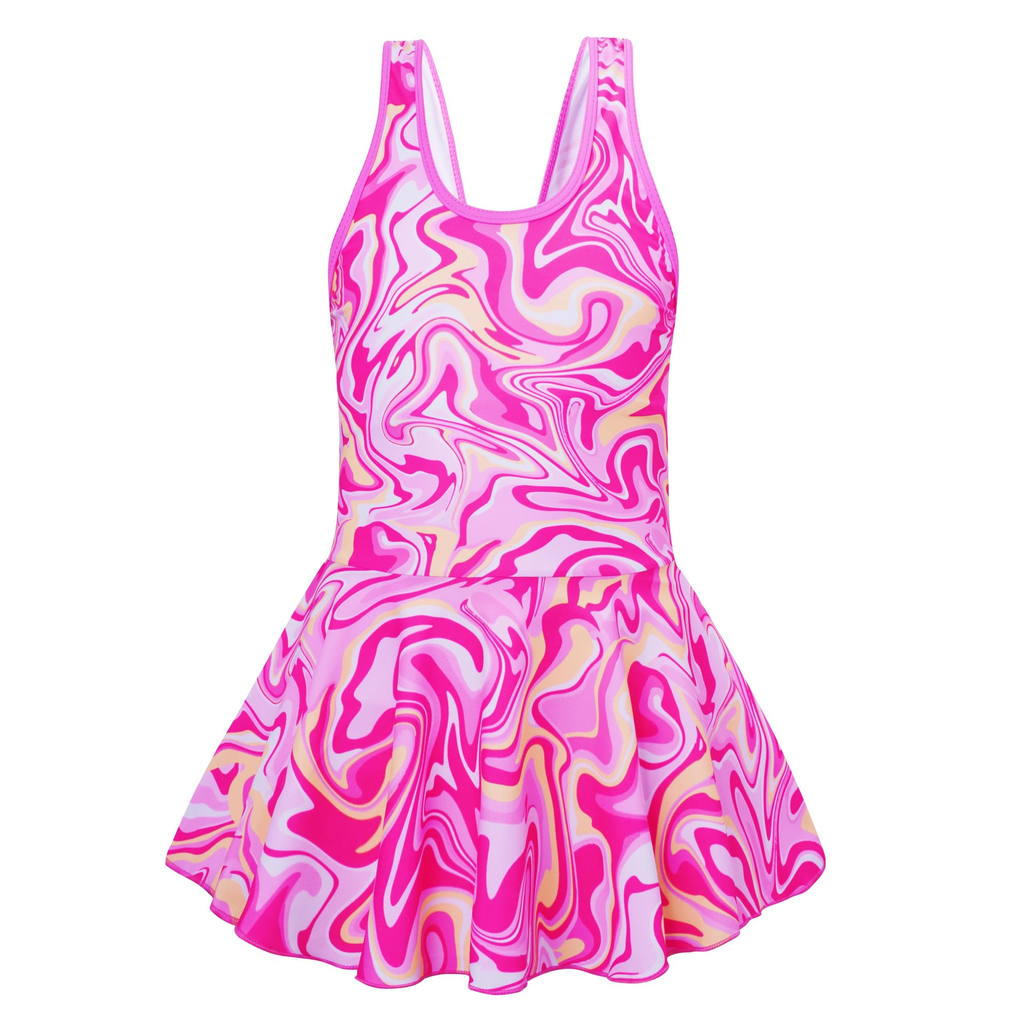 Akokvlar Girl One Piece Swimsuit with Skirt Bathing Suit Swimwear 3-16Y