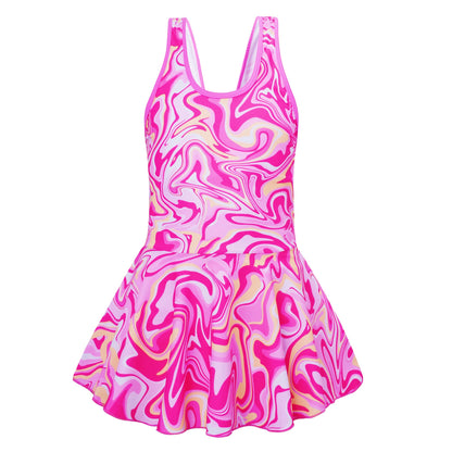 Akokvlar Girl One Piece Swimsuit with Skirt Bathing Suit Swimwear 3-16Y
