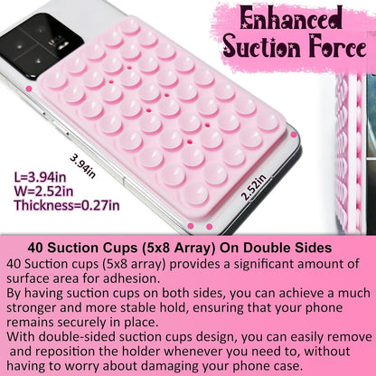 2 Pack Double Sided Silicone Suction Cup Phone Case Mount, Hands-Free Strong Grip Silicon Phone Holder for Selfies and Videos, Non Slip Phone Accessories (LightPink&Translucent)