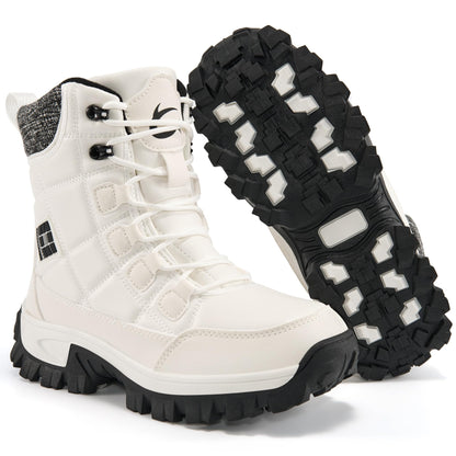 Aomigoct Winter Snow Boots for Women: Warm Fur Lined Waterproof Leather Ankle Booties for Outdoor Hiking Non Slip