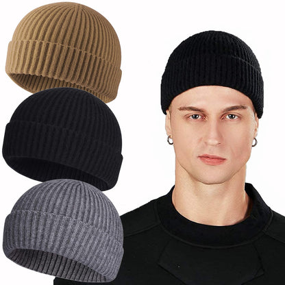 ROYBENS Swag Wool Knit Cuff Short Fisherman Beanie for Men Women, Winter Warm Hats