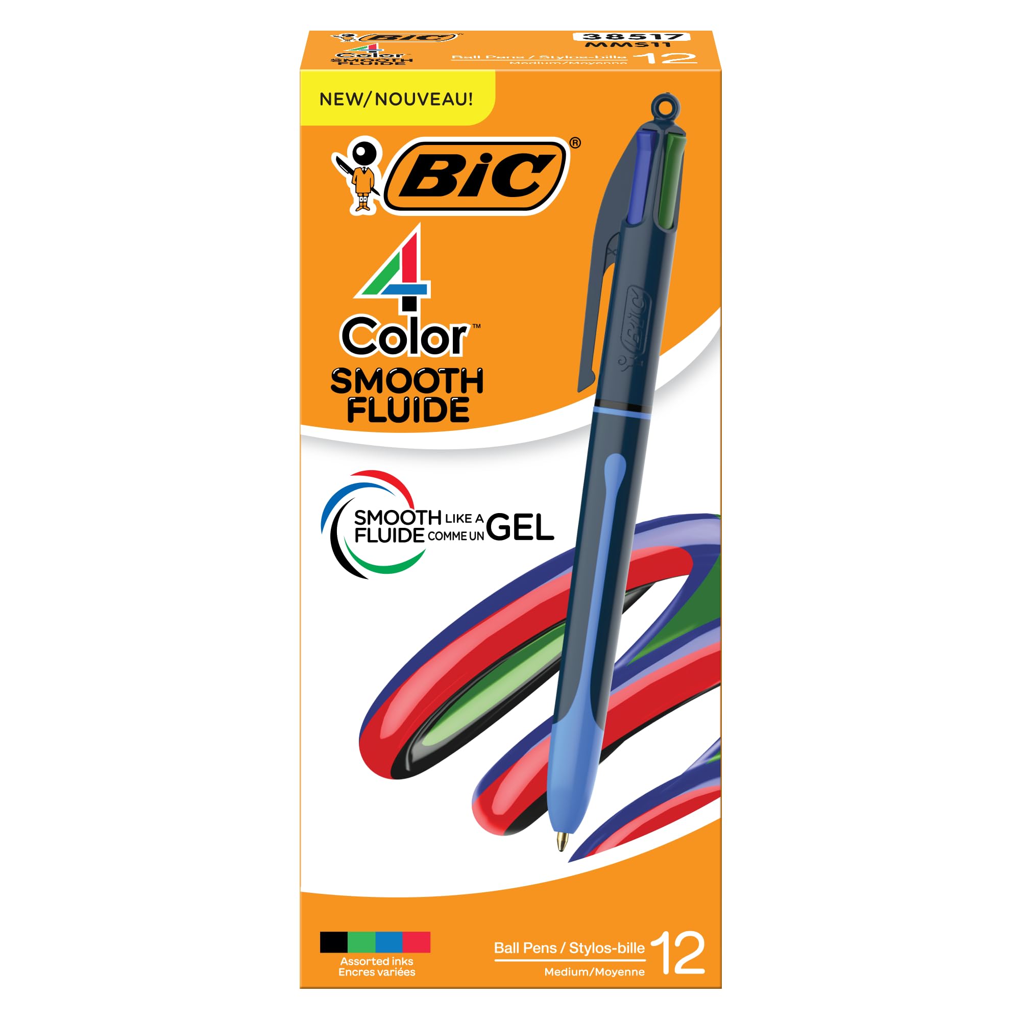 BIC 4 Color Pastel Ballpoint Pen with 1.0 mm Medium Point, Retractable, 12-Count Pack in Assorted Ink