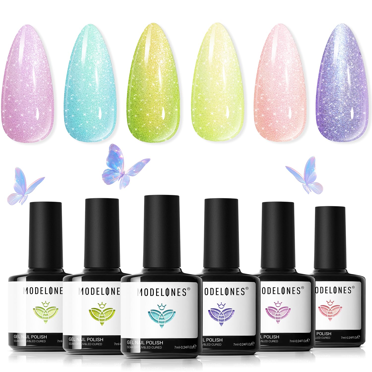 modelones Christmas Gel Nail Polish Set, 6 Colors Cat Eye Red Green Glitter Gold Silver Winter Gel Polish Kit with Magnet Nail Stickers Soak Off Led Nail Art Manicure Salon DIY New Year Holiday Gifts