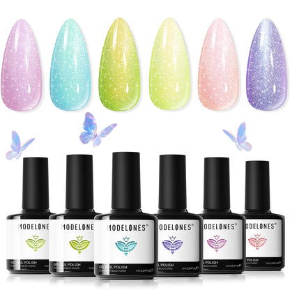 modelones Christmas Gel Nail Polish Set, 6 Colors Cat Eye Red Green Glitter Gold Silver Winter Gel Polish Kit with Magnet Nail Stickers Soak Off Led Nail Art Manicure Salon DIY New Year Holiday Gifts