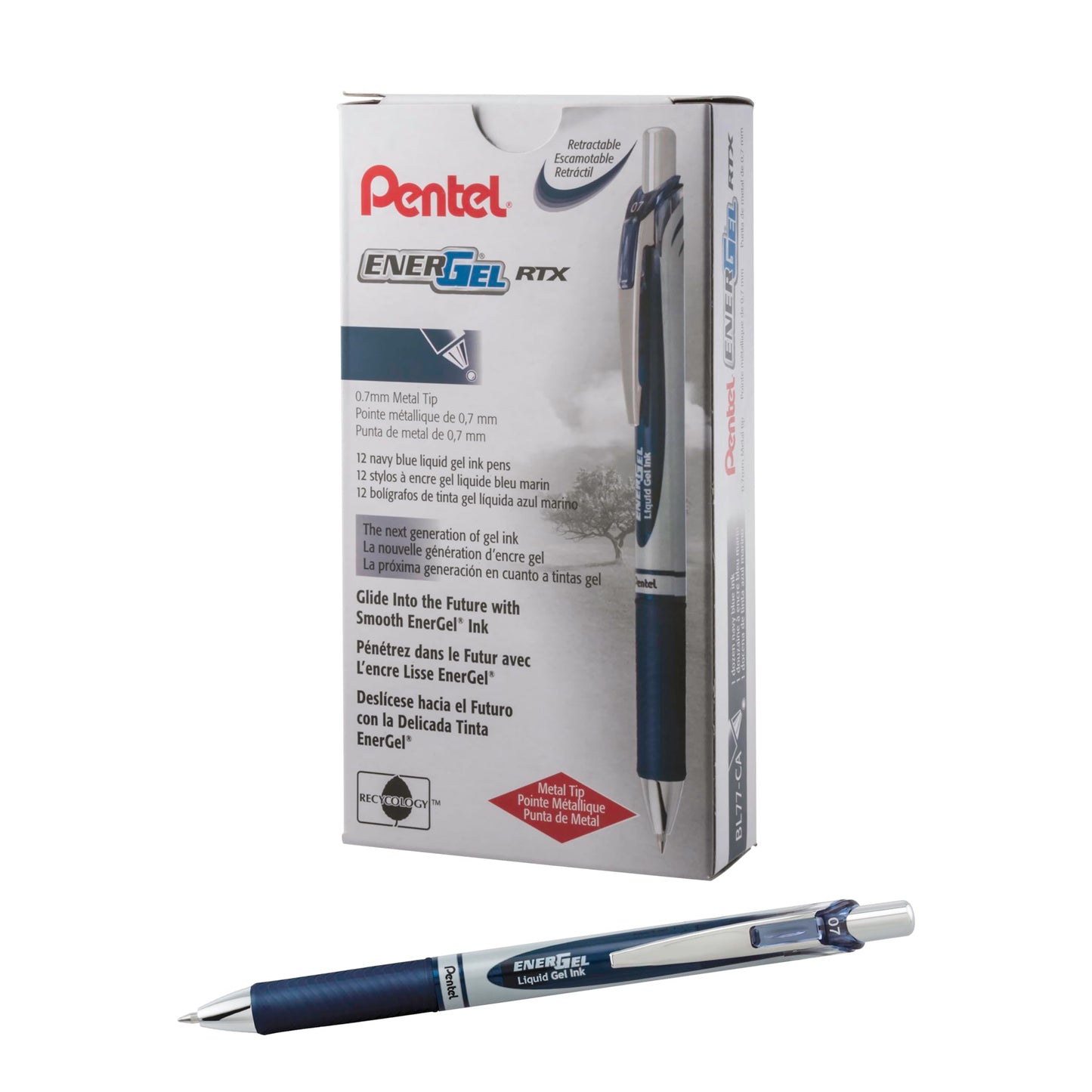 Pentel EnerGel Retractable Liquid Gel Pens, Medium Point, 0.7 mm, Silver Barrel, 12 Black Ink pens, the Ultimate writing pens, the Best Writing Pens for office, school and journaling, Pack of 12