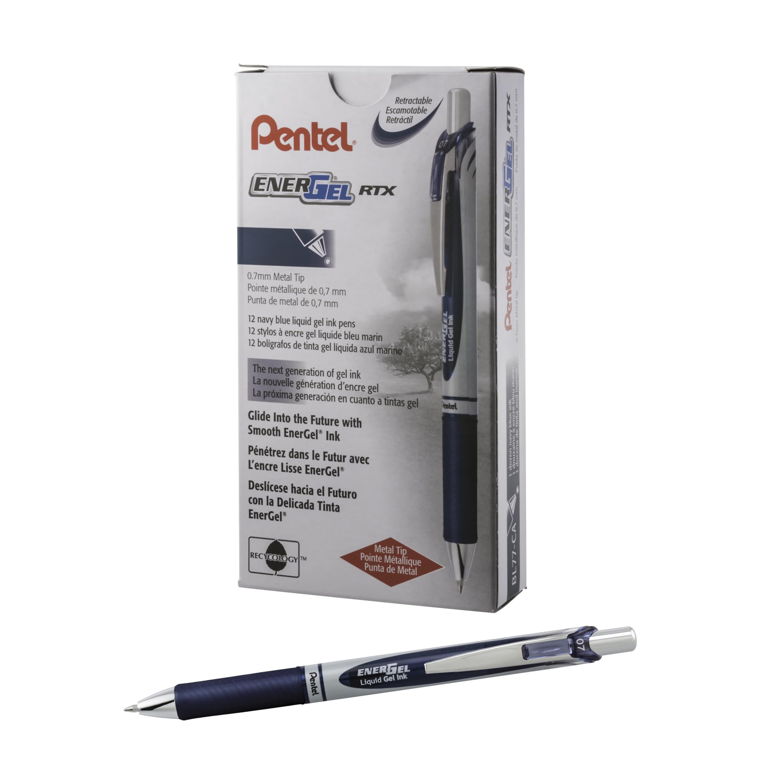 Pentel EnerGel Retractable Liquid Gel Pens, Medium Point, 0.7 mm, Silver Barrel, 12 Black Ink pens, the Ultimate writing pens, the Best Writing Pens for office, school and journaling, Pack of 12