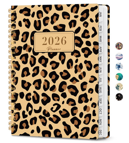 Hardcover 2026 Planner, Weekly and Monthly Calendar, Jan - Dec 2026 Planner Book with Tabs for Women, Inner Pocket, Spiral Bound, Perfect for Office/Home/School Supplies, Petals, A5, 6.3" x 8.5"
