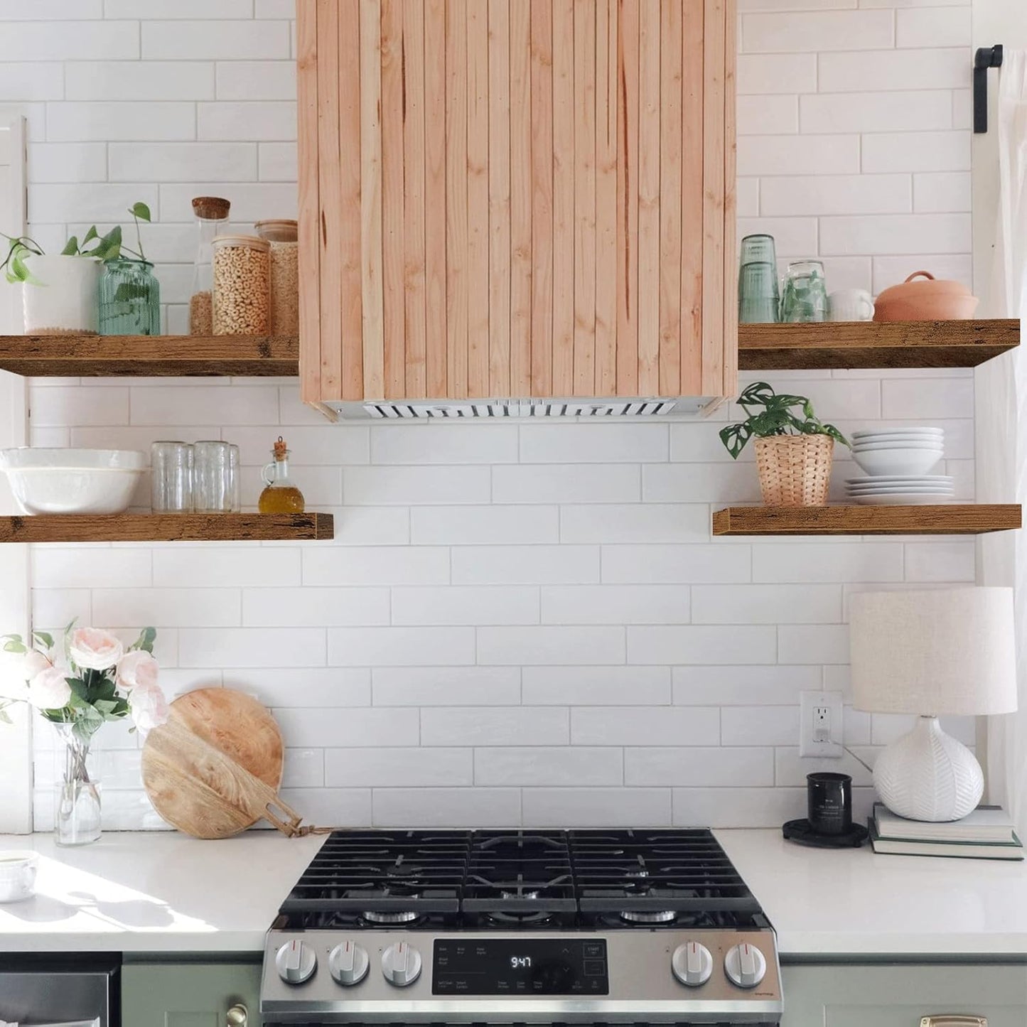QEEIG Bathroom Floating Shelves for Wall Mounted Shelf Over Toilet Farmhouse Home Decor Display Shelving Small 16 inch Set of 2, Rustic Brown (008-40BN)