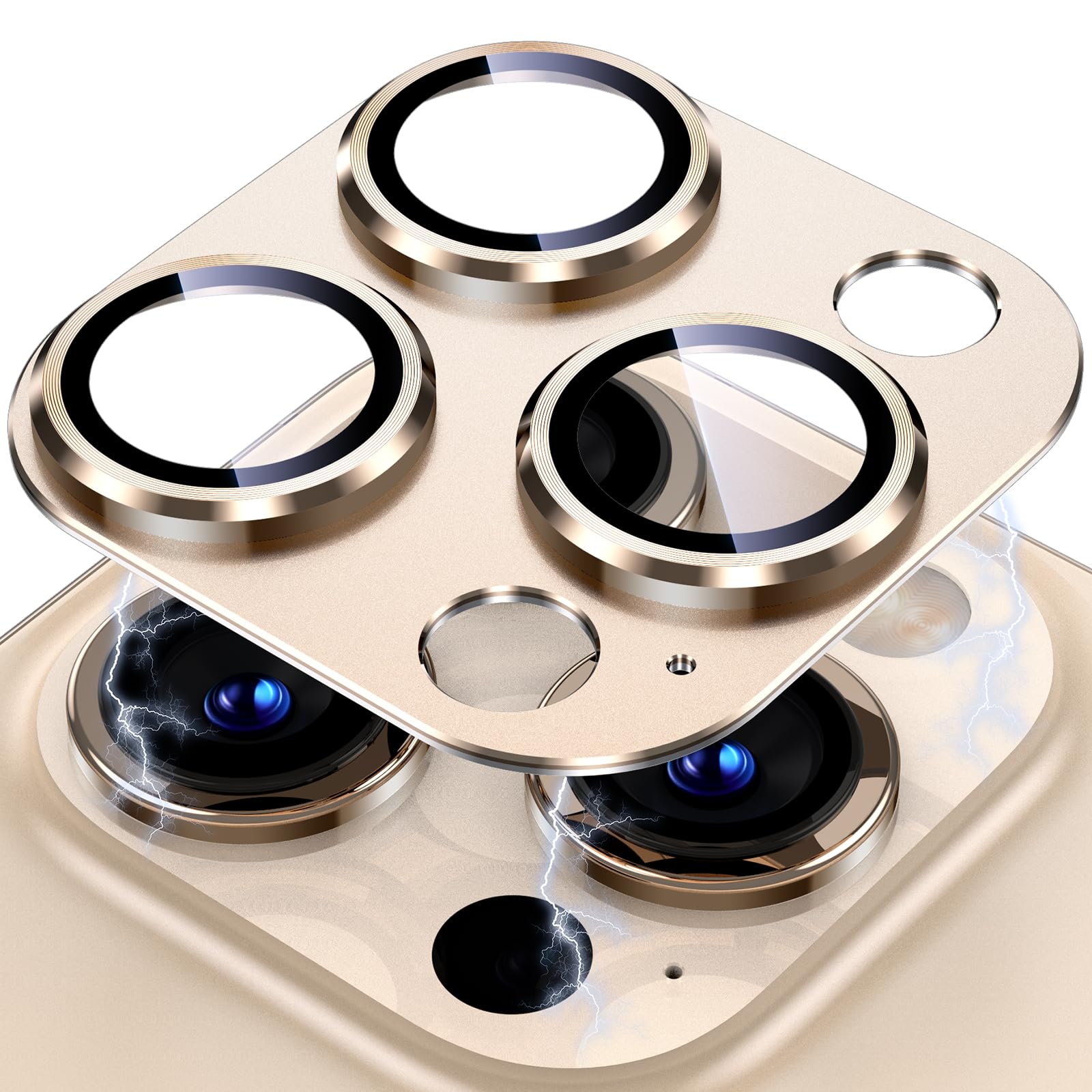 Uyiton Compatible with iPhone 17 Pro Max Camera Lens Protector - [Not Easy to Break][Strong Adsorption][Case-Friendly] Metal Tempered Glass Rear Camera Screen Cover - Deep Blue