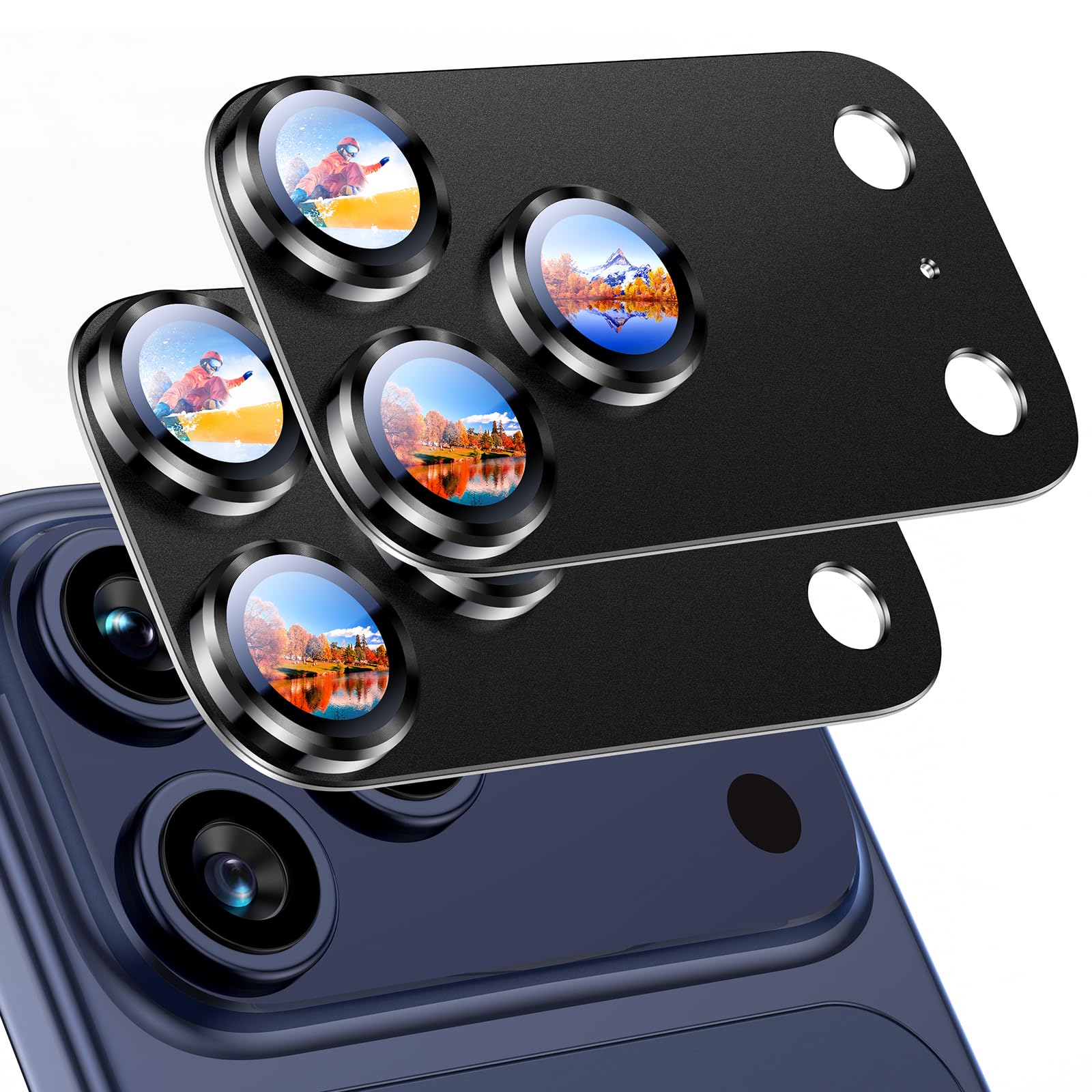 Uyiton Compatible with iPhone 17 Pro Max Camera Lens Protector - [Not Easy to Break][Strong Adsorption][Case-Friendly] Metal Tempered Glass Rear Camera Screen Cover - Deep Blue