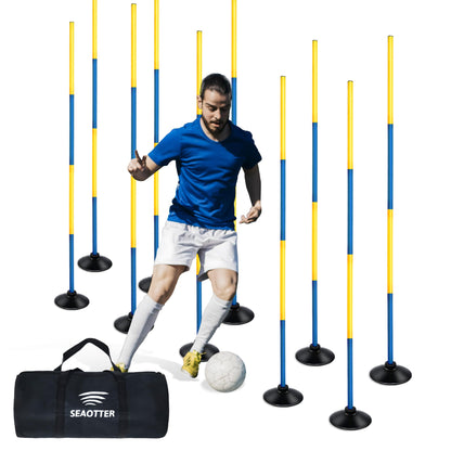 SEAOTTER Soccer Agility Poles Set, 4/6/10 Pcs 6ft Detachable Sports Trainning Speed Poles Slalom Poles with Rubber Base, Agility Training Equipment for Football, Rugby, Basketball, Indoor & Outdoor