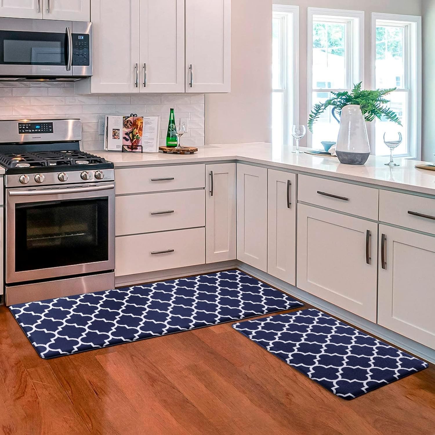 KMAT Kitchen Mat [2 PCS] Cushioned Anti-Fatigue Kitchen Rug, Waterproof Non-Slip Kitchen Mats and Rugs Heavy Duty PVC Ergonomic Comfort Foam Rug for Kitchen, Floor Home, Office, Sink, Laundry,Grey