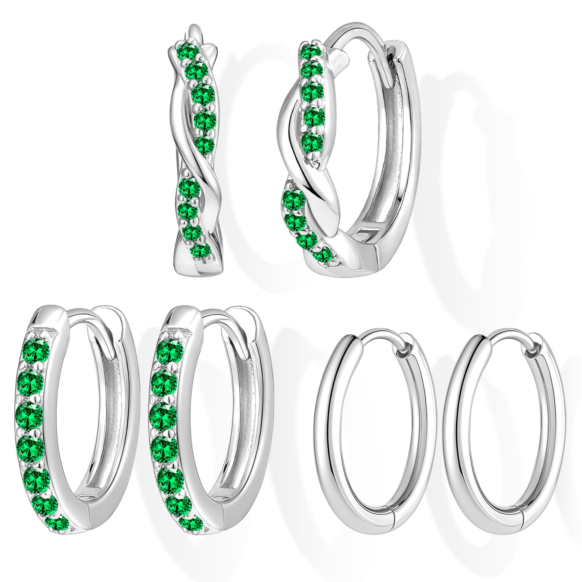 Inerney Gold Huggie Hoop Earrings Set for Women, Dainty Small Sterling Silver Earring Stacks Hypoallergenic Jewelry for Multiple Piercings, Trendy Twisted Cute Cartilage Hoops Birthstone Gift 3 Pairs