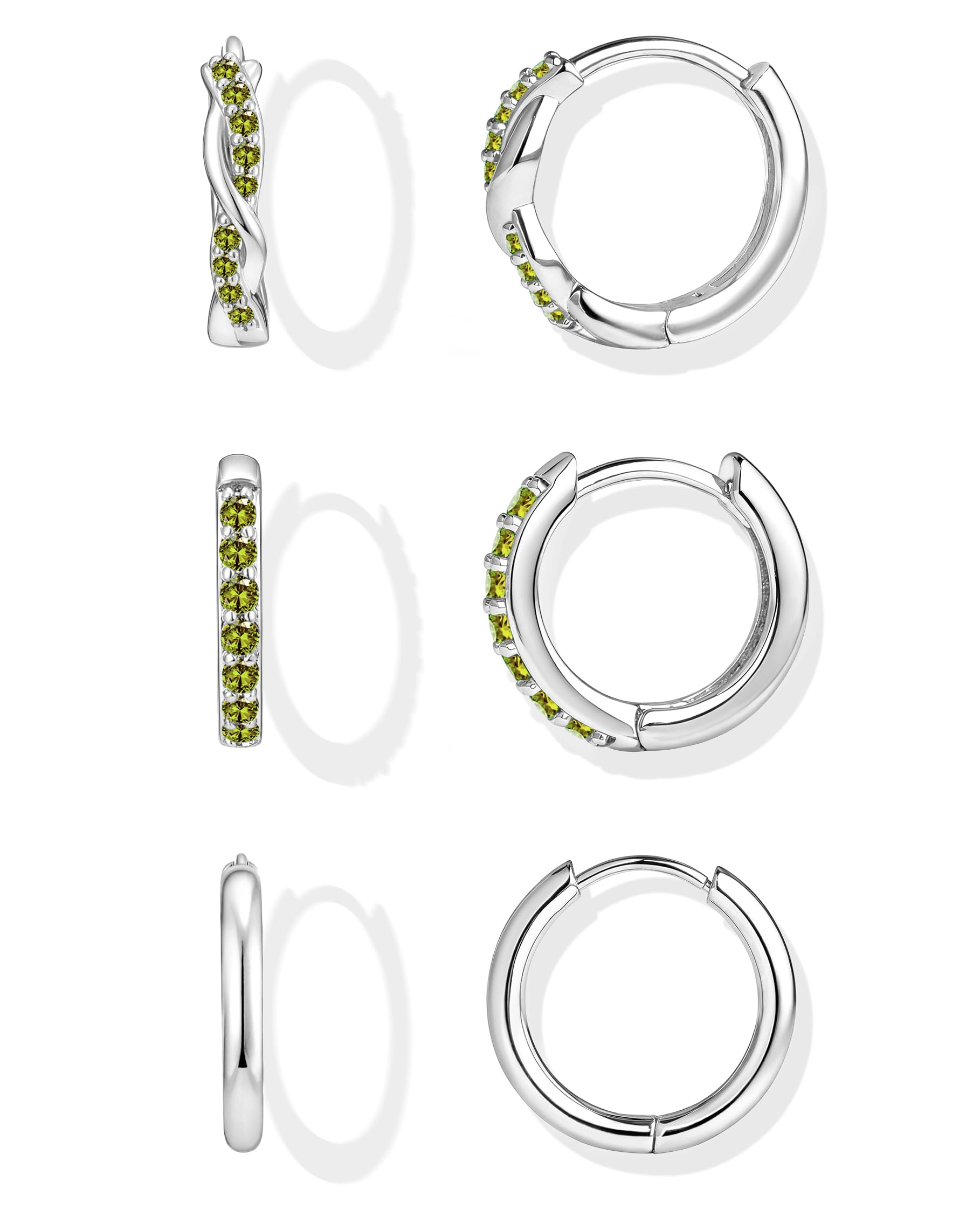 Inerney Gold Huggie Hoop Earrings Set for Women, Dainty Small Sterling Silver Earring Stacks Hypoallergenic Jewelry for Multiple Piercings, Trendy Twisted Cute Cartilage Hoops Birthstone Gift 3 Pairs