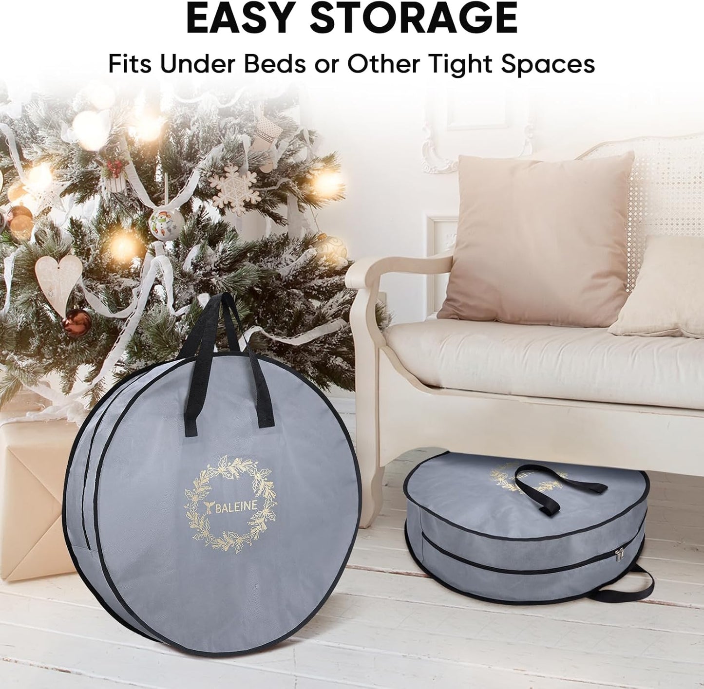 BALEINE 1 Pack Wreath Storage Container, Christmas Wreath Storage Bag with Reinforced Handle for Holiday Xmas (Green, 24"X8")