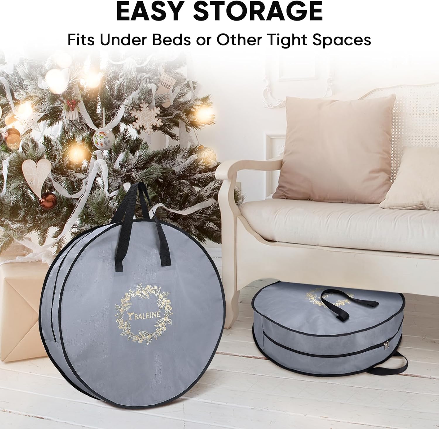 BALEINE 1 Pack Wreath Storage Container, Christmas Wreath Storage Bag with Reinforced Handle for Holiday Xmas (Green, 24"X8")