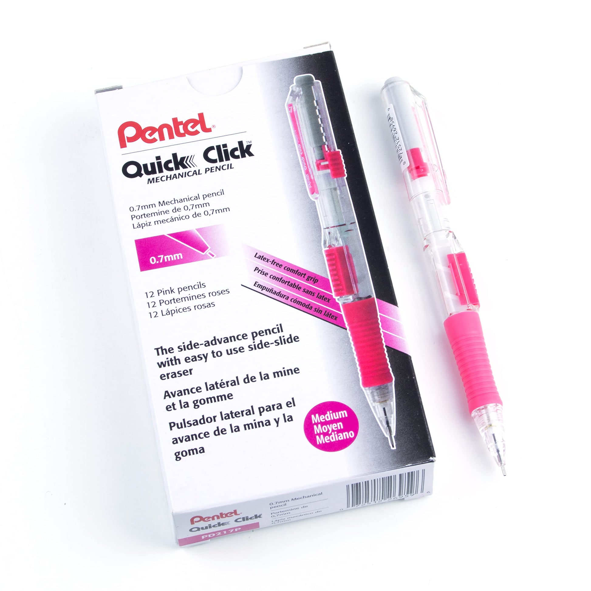 Pentel Quick Click Mechanical Pencil, (0.7mm), Medium, Gray Barrel, Box of 12 Pencils (PD217N)