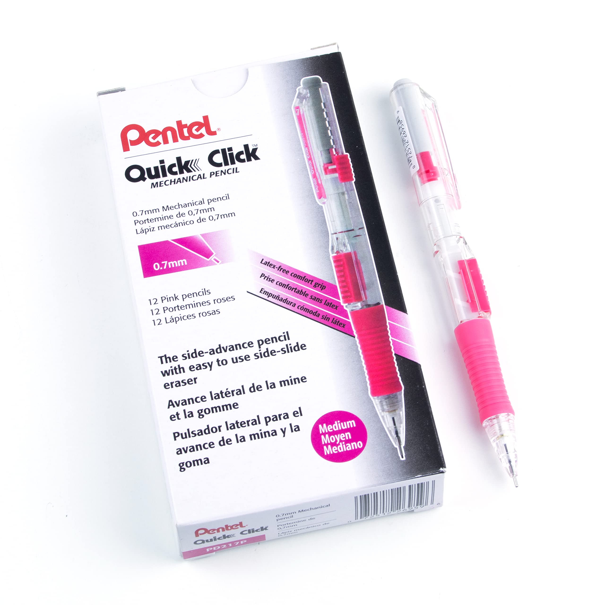 Pentel Quick Click Mechanical Pencil, (0.7mm), Medium, Gray Barrel, Box of 12 Pencils (PD217N)