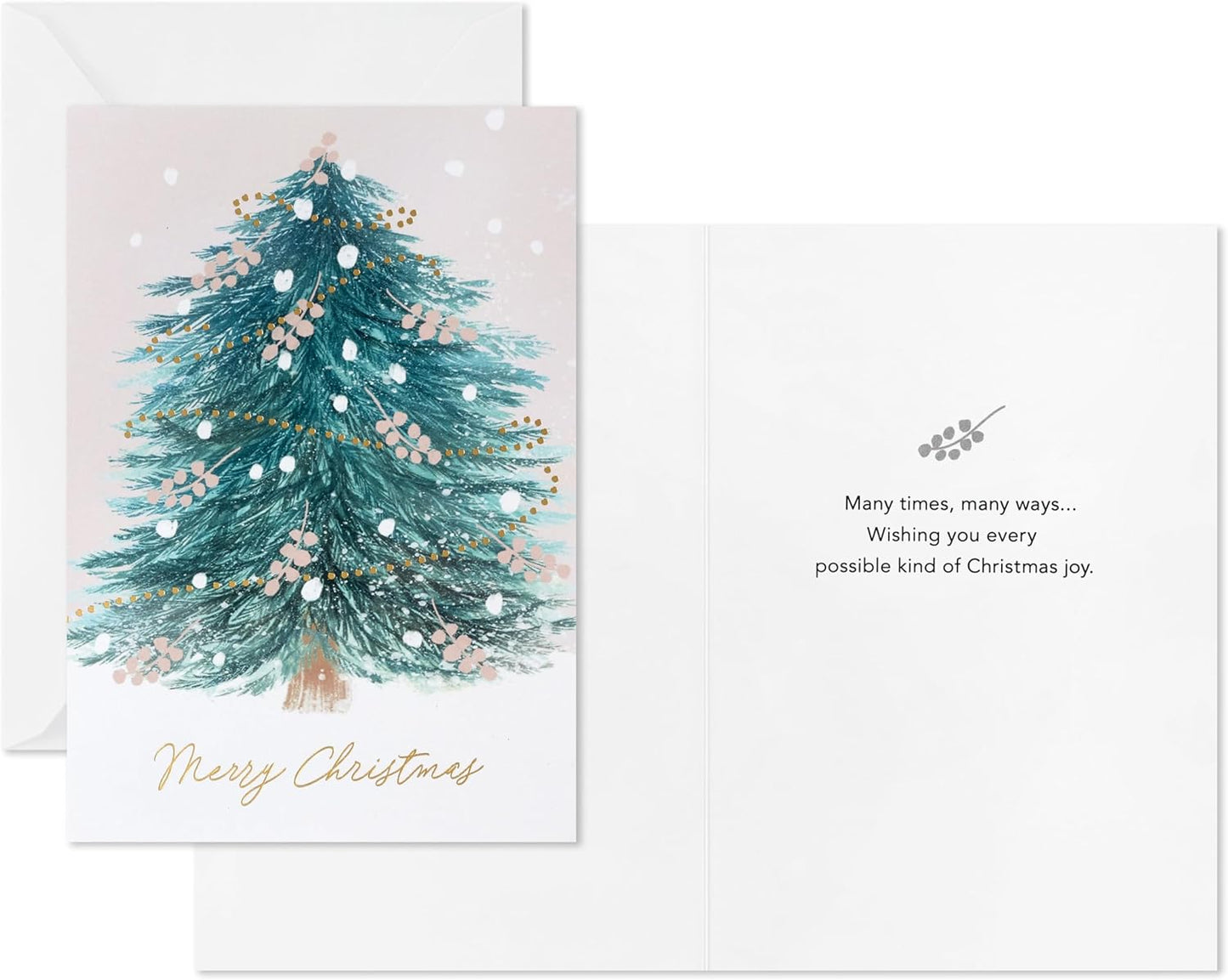 Hallmark Blush Pink Holiday Boxed Cards (16 Cards and 16 Envelopes) Gold and Pink Artistic Tree, Merry Christmas