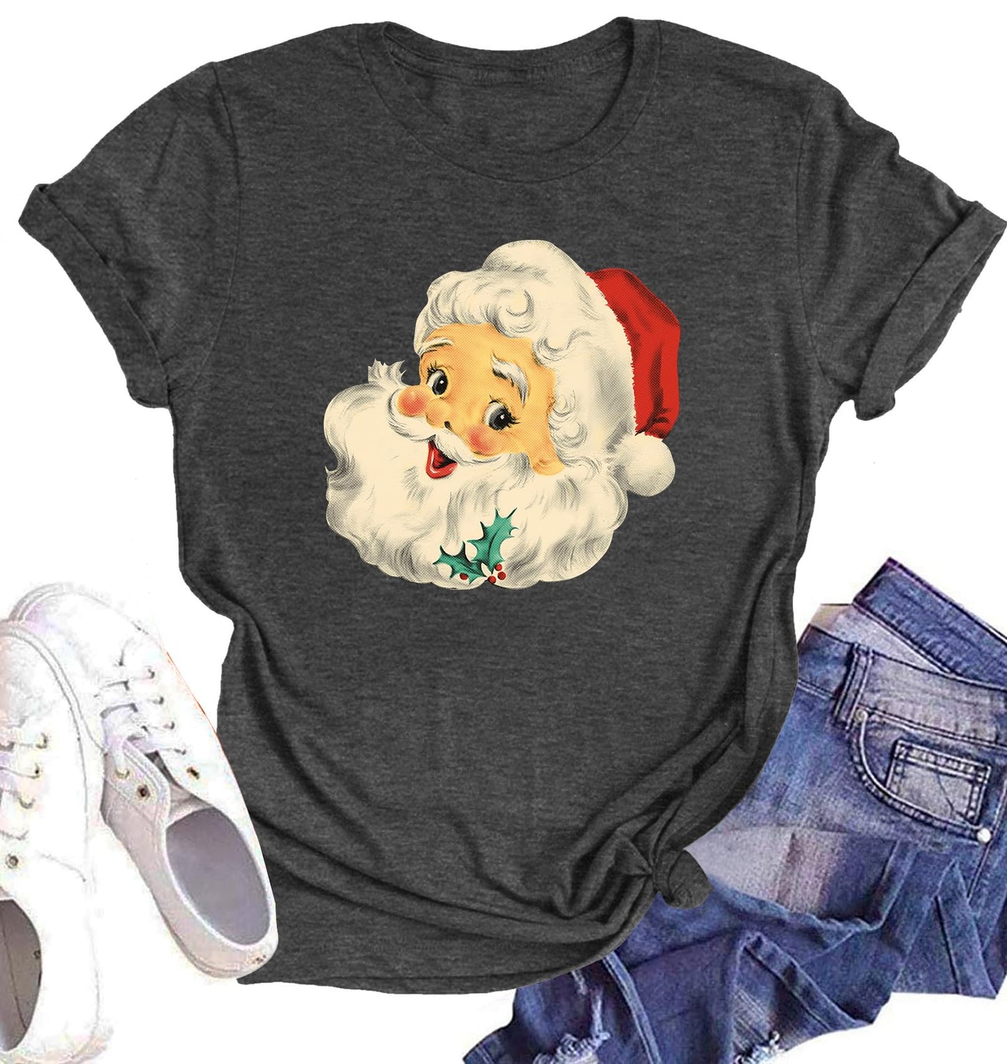 Believe Christmas Shirt for Women Christmas Tree Graphic T-Shirts Believe Letter Print Tees Holiday Tops