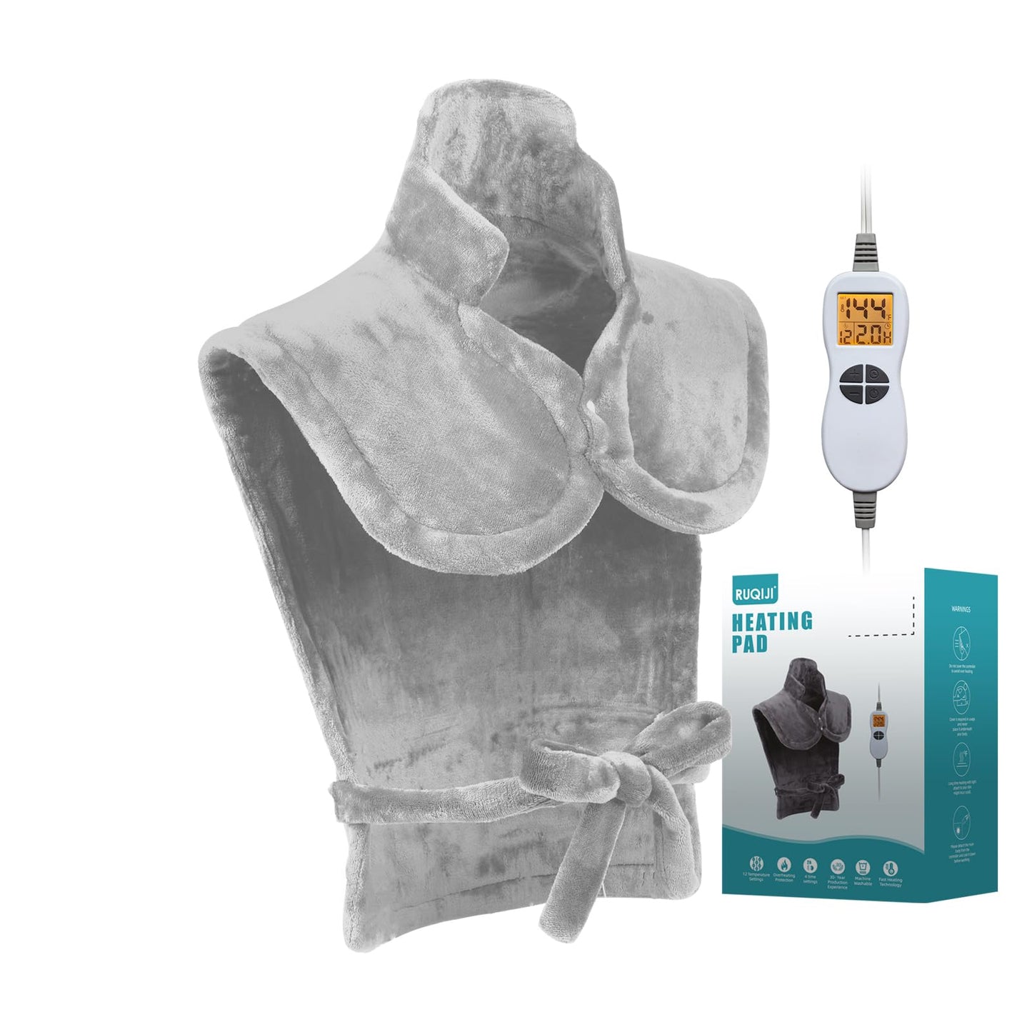 26" x 35" Flannel Neck&Shoulder&Back Heating Pad with 12 Temperature Settings&Countdown Timer, Pain Relief for Back/Neck/Shoulders/Menstrual Pain, Christmas Gifts for Women Men Mom Dad(Light Tan)