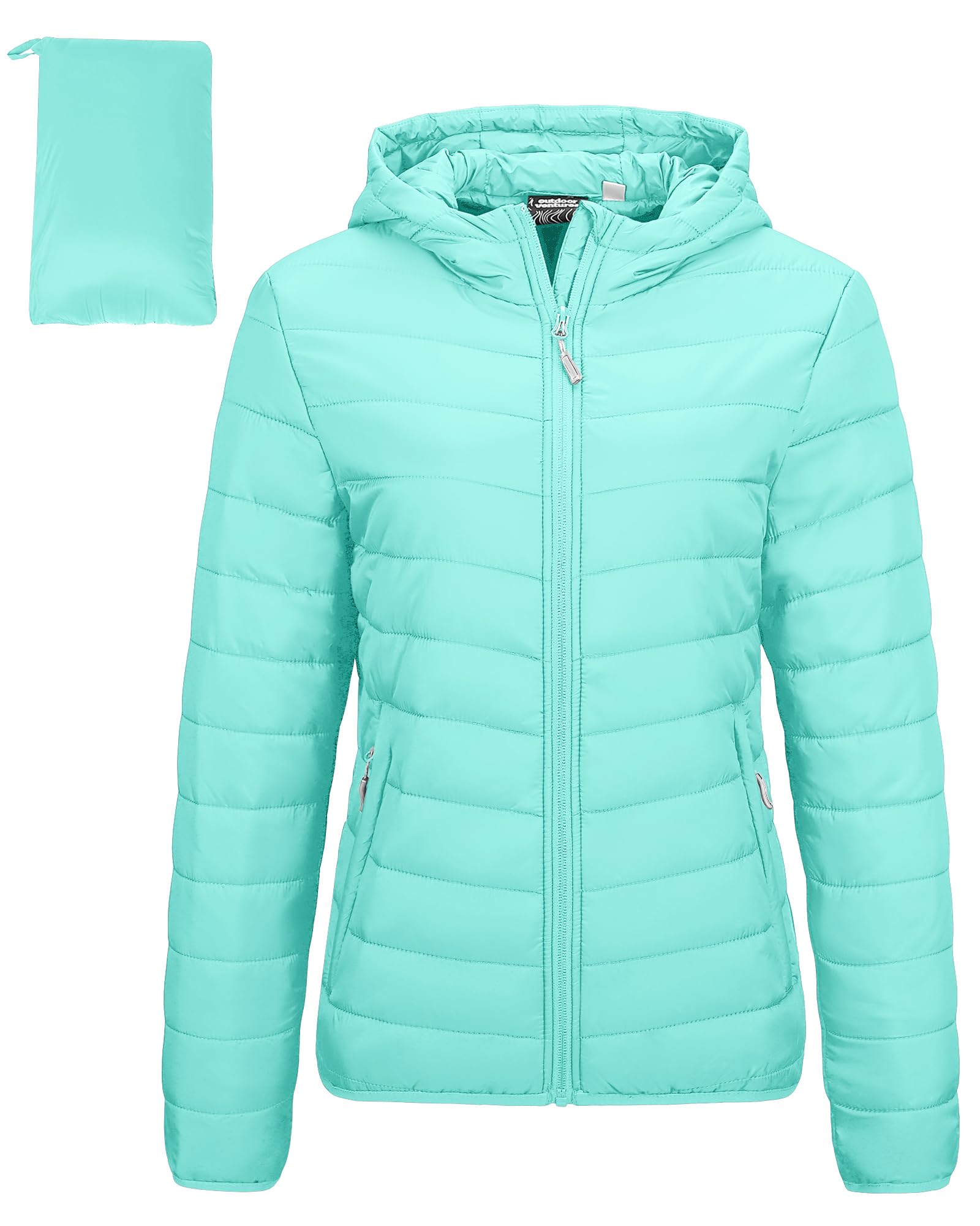 Outdoor Ventures Women's Packable Lightweight Full-Zip Puffer Jacket with Hood Quilted Winter Coat
