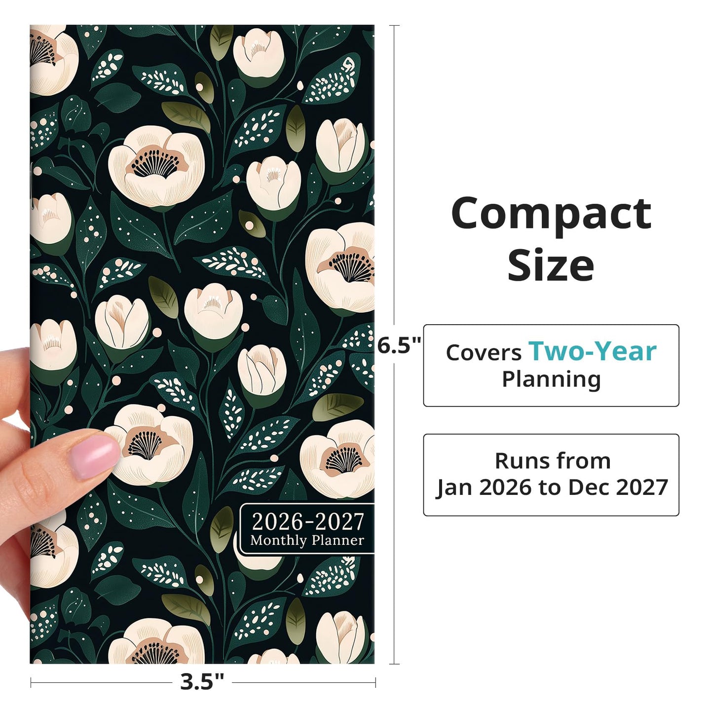 Pocket Calendar 2026-2027 for Purse, Two Year Monthly Planner Pocket Size, Jan 2026 to Dec 2027 Monthly Planner Small Size (6.5" x 3.5") - Wildflowers