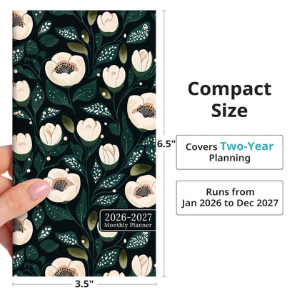 Pocket Calendar 2026-2027 for Purse, Two Year Monthly Planner Pocket Size, Jan 2026 to Dec 2027 Monthly Planner Small Size (6.5" x 3.5") - Wildflowers