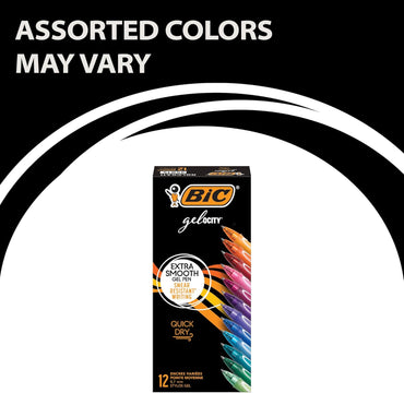 BIC Gelocity Quick Dry Assorted Colors Gel Pens, Medium Point (0.7mm), 12-Count Pack, Retractable Gel Pens With Comfortable Full Grip