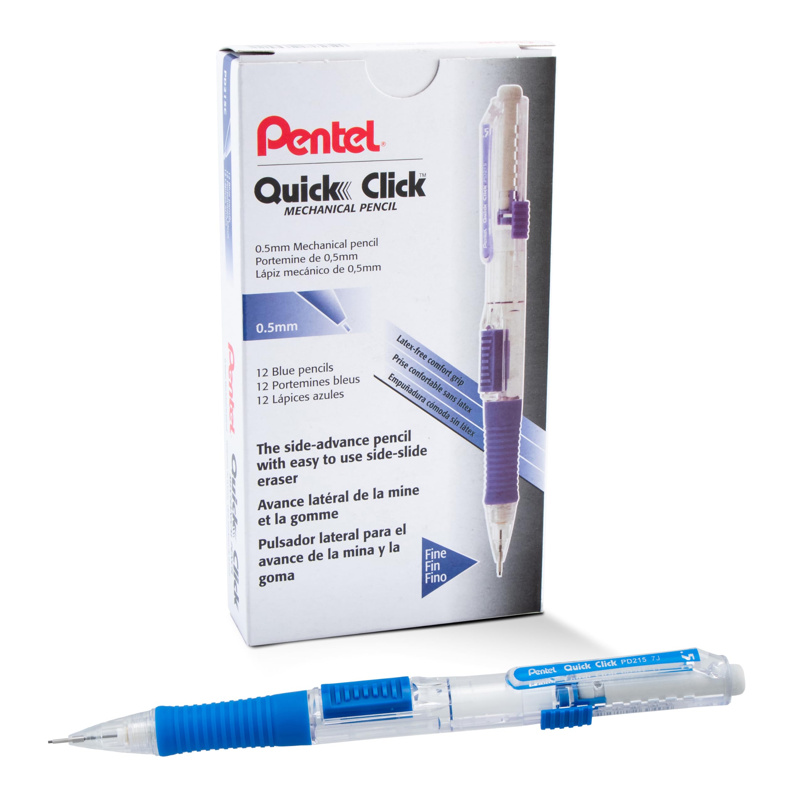 Pentel Quick Click Mechanical Pencil, (0.7mm), Medium, Gray Barrel, Box of 12 Pencils (PD217N)