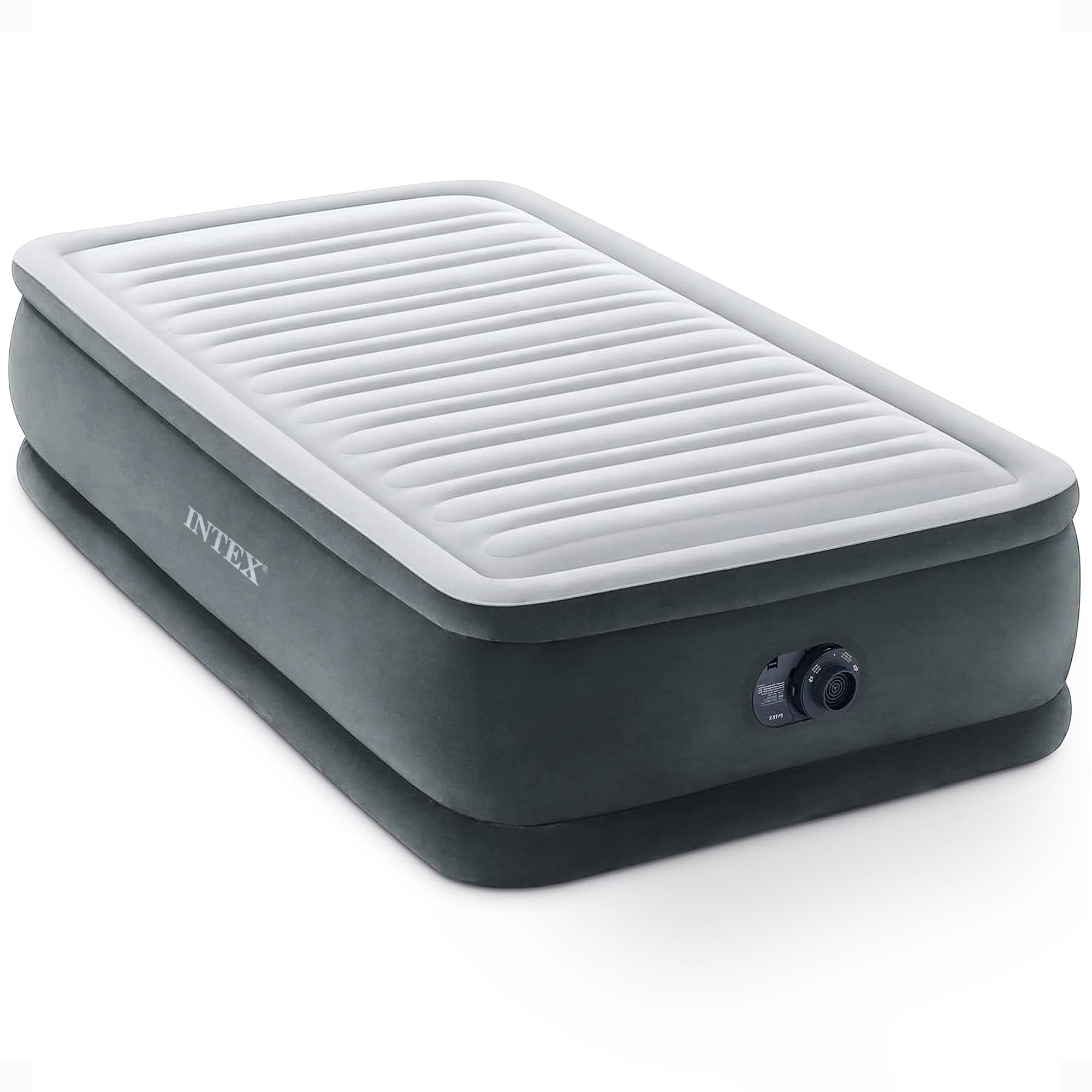 Intex 64417ED 22in Queen Dura-Beam Comfort Plush High-Rise Inflatable Air Mattress with Built in Pump for Travel and Camping, 600lb Weight Capacity