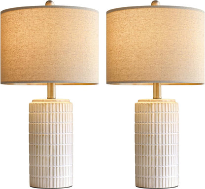 PoKat 23" Modern Ceramic Table Lamp Set of 2 for Living Room White Desk Lamps for Bedroom Farmhouse Bedside Nightstand Bedside Lamp End Table Lamps Beige