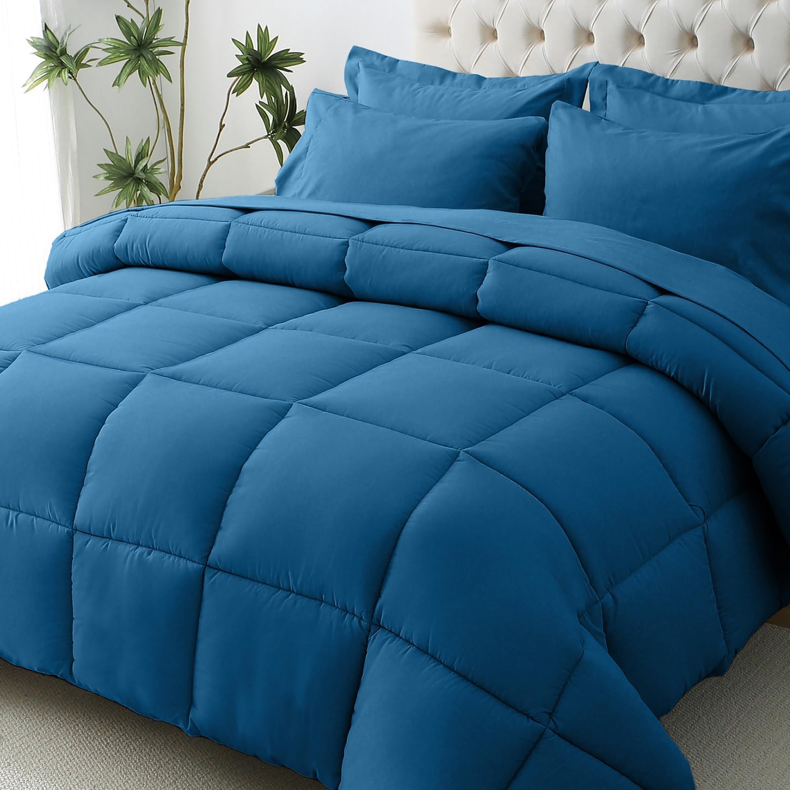 JOLLYVOGUE Queen Comforter Set, Ultra-Soft Bed in a Bag Queen Size 7 Pieces, Oeko-TEX Certified Bedding Set with Down Alternative Comforter, Sheets, Pillowcases & Shams, Black