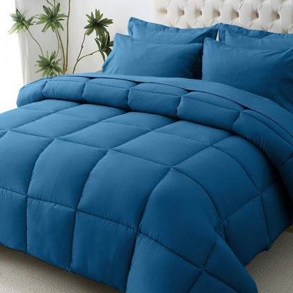 JOLLYVOGUE Queen Comforter Set, Ultra-Soft Bed in a Bag Queen Size 7 Pieces, Oeko-TEX Certified Bedding Set with Down Alternative Comforter, Sheets, Pillowcases & Shams, Black