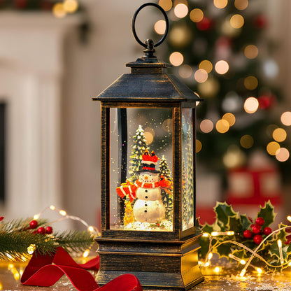 Christmas Snow Globes Christmas Water Lantern with Snowy Train Snowman, Music & 6H Timer, USB Lined/Battery Operated Lighted Lanterns for Xmas Festival Decoration Gifts