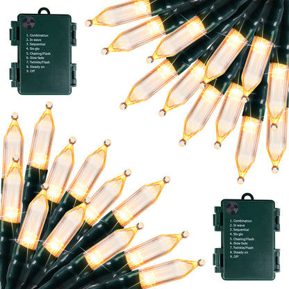Brightown Battery Operated Christmas Lights 4 Pack 18 Feet 50 LED Clear Mini String Lights with 8 Modes Waterproof Tree Lights for Xmas Outdoor Indoor Holiday Party Garden Decor, Warm White