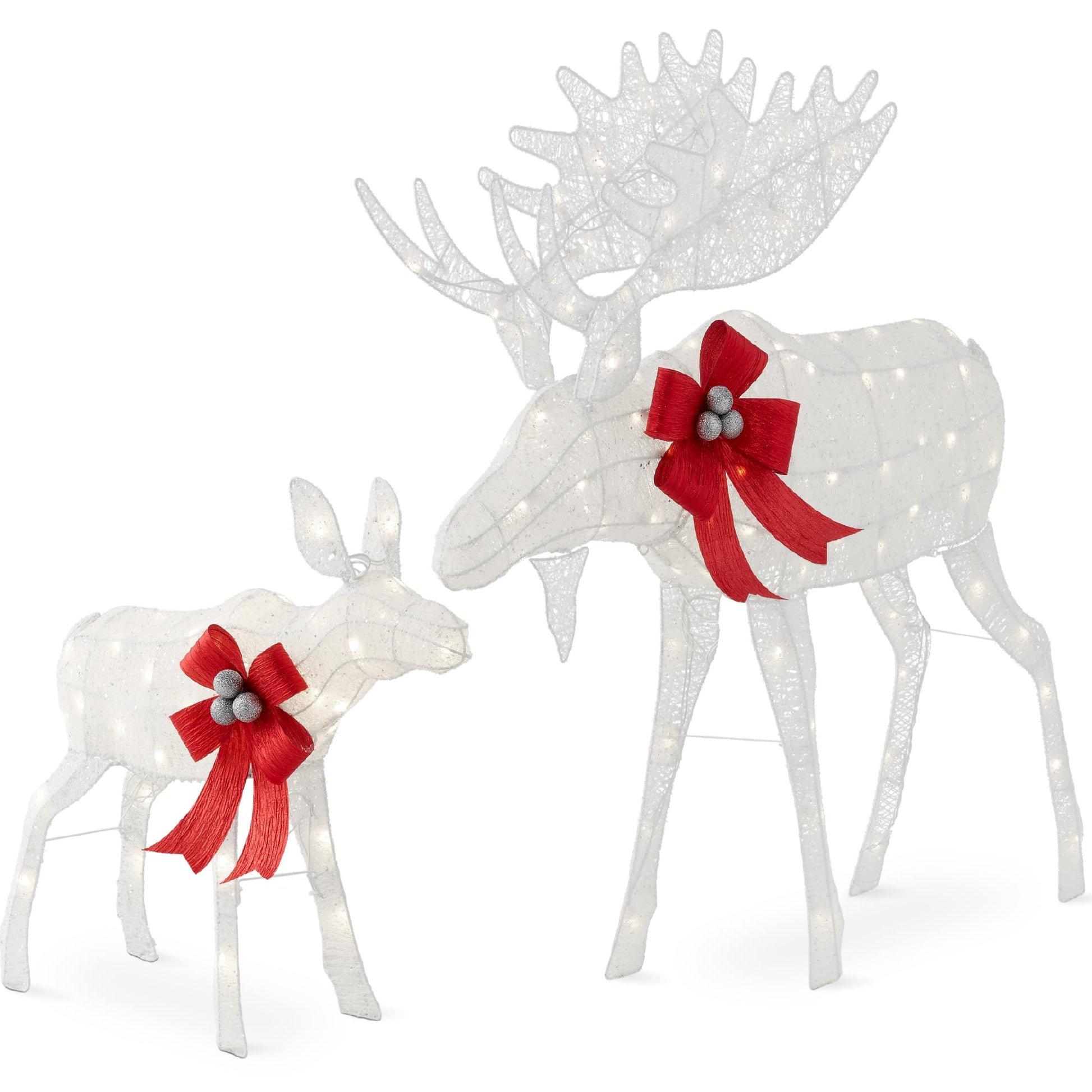 Best Choice Products 5ft 2-Piece Moose Family, Lighted Outdoor Christmas Yard Decoration, Light-Up Décor Set w/ 370 LED Lights, Zip Ties - Gold